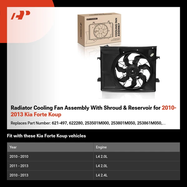 Radiator Cooling Fan Assembly With Shroud & Reservoir for 2010-2013 Kia Forte Koup