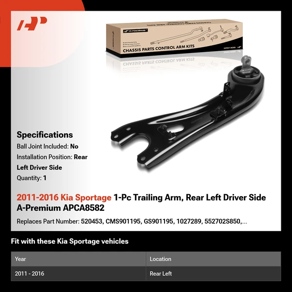 2011-2016 Kia Sportage 1-Pc Trailing Arm, Rear Left Driver Side A-Premium APCA8582