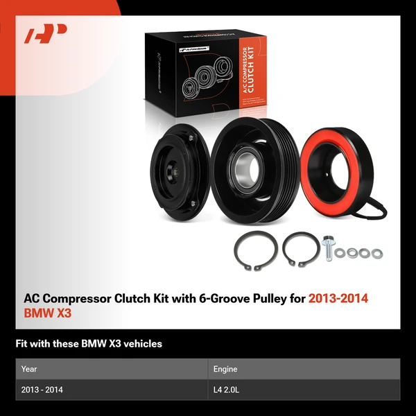 AC Compressor Clutch Kit with 6-Groove Pulley for 2013-2014 BMW X3