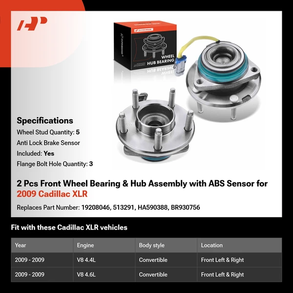 2 Pcs Front Wheel Bearing & Hub Assembly with ABS Sensor for 2009 Cadillac XLR