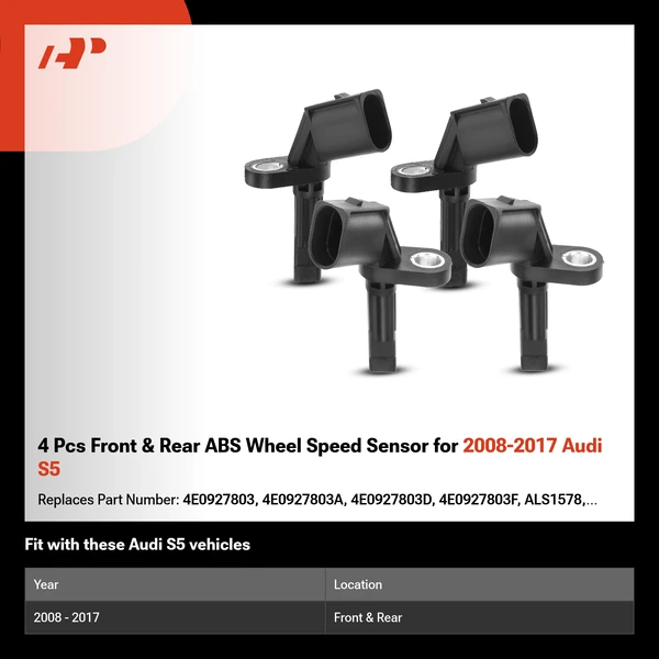 4 Pcs Front & Rear ABS Wheel Speed Sensor for 2008-2017 Audi S5