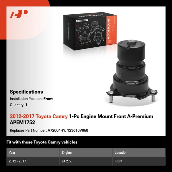2012-2017 Toyota Camry 1-Pc Engine Mount Front A-Premium APEM1752