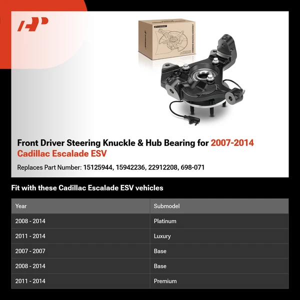 Front Driver Steering Knuckle & Hub Bearing for 2007-2014 Cadillac Escalade ESV