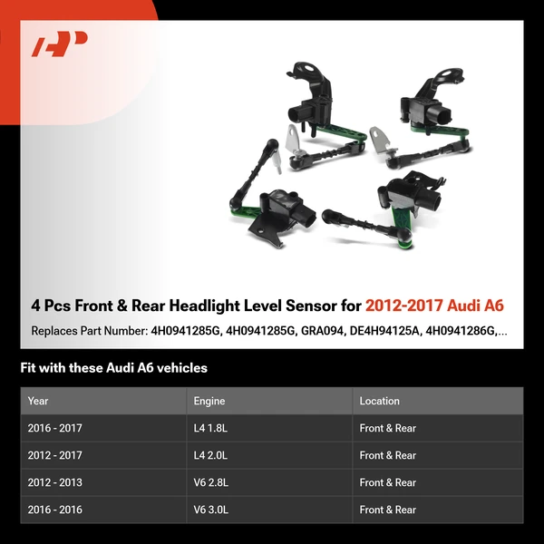 4 Pcs Front & Rear Headlight Level Sensor for 2012-2017 Audi A6