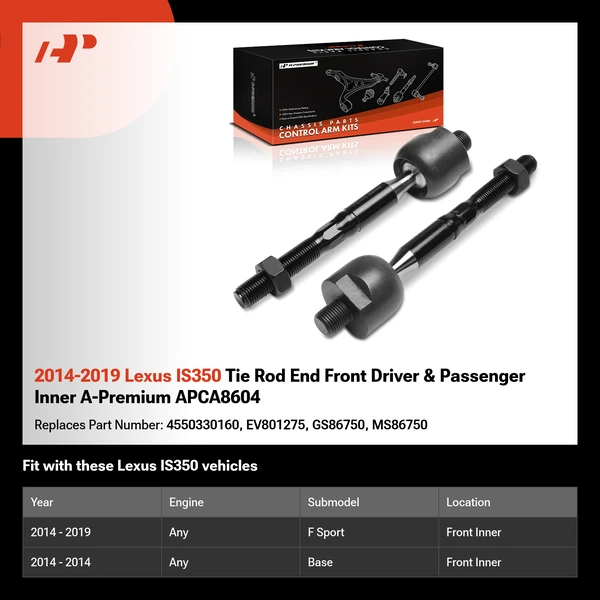 2014-2019 Lexus IS350 Tie Rod End Front Driver & Passenger Inner A-Premium APCA8604