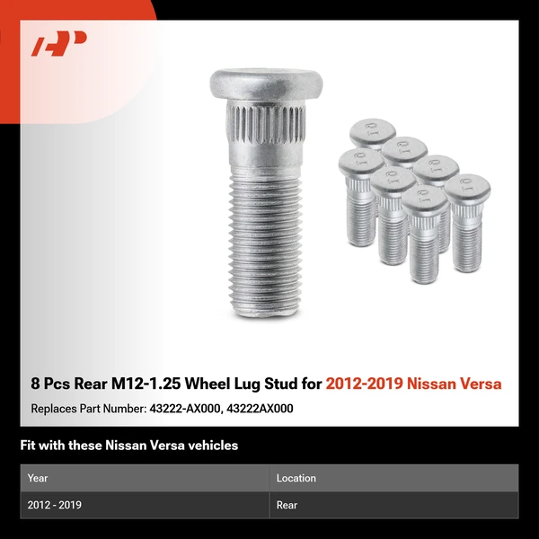 8 Pcs Rear M12-1.25 Wheel Lug Stud for 2012-2019 Nissan Versa