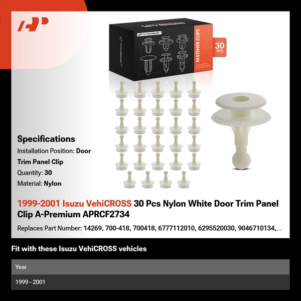 1999-2001 Isuzu VehiCROSS 30 Pcs Nylon White Door Trim Panel Clip A-Premium APRCF2734
