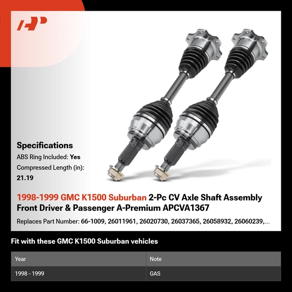 1998-1999 GMC K1500 Suburban 2-Pc CV Axle Shaft Assembly Front Driver & Passenger A-Premium APCVA1367