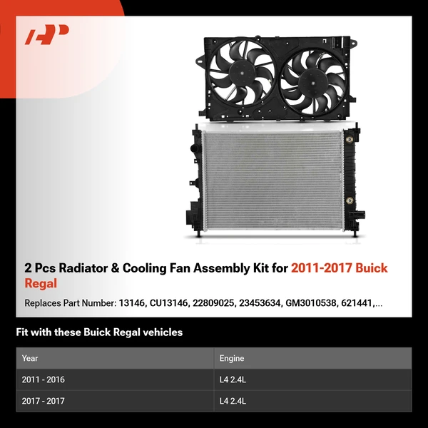 2 Pcs Radiator & Cooling Fan Assembly Kit for 2011-2017 Buick Regal