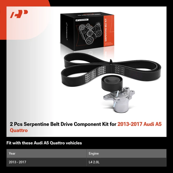 2 Pcs Serpentine Belt Drive Component Kit for 2013-2017 Audi A5 Quattro