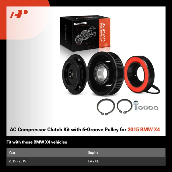 AC Compressor Clutch Kit with 6-Groove Pulley for 2015 BMW X4
