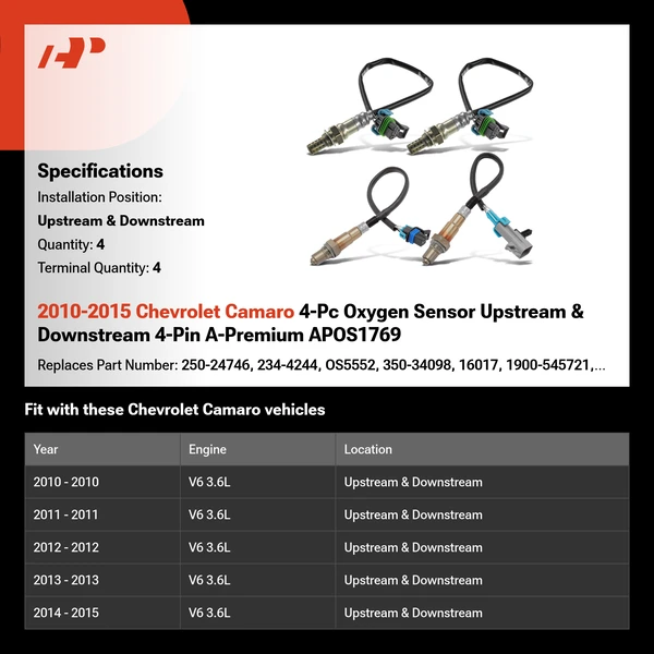 2010-2015 Chevrolet Camaro 4-Pc Oxygen Sensor Upstream & Downstream 4-Pin A-Premium APOS1769