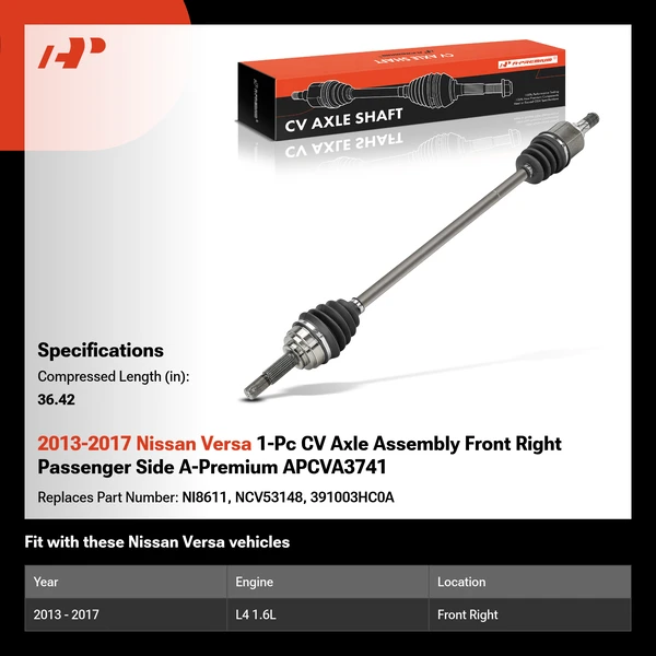 2013-2017 Nissan Versa 1-Pc CV Axle Assembly Front Right Passenger Side A-Premium APCVA3741