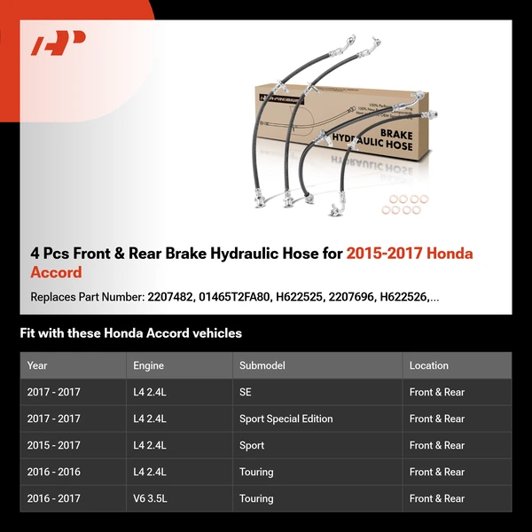 4 Pcs Front & Rear Brake Hydraulic Hose for 2015-2017 Honda Accord