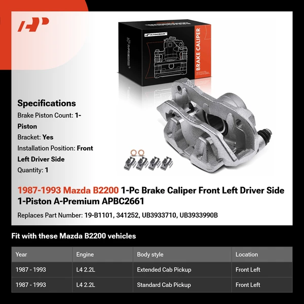 1987-1993 Mazda B2200 1-Pc Brake Caliper Front Left Driver Side 1-Piston A-Premium APBC2661