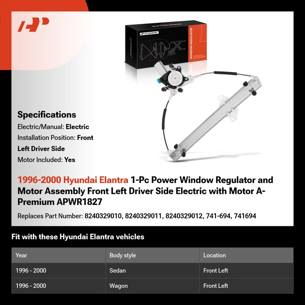 1996-2000 Hyundai Elantra 1-Pc Power Window Regulator and Motor Assembly Front Left Driver Side Electric with Motor A-Premium APWR1827