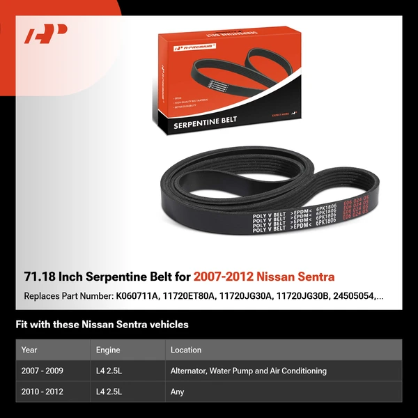 71.18 Inch Serpentine Belt for 2007-2012 Nissan Sentra