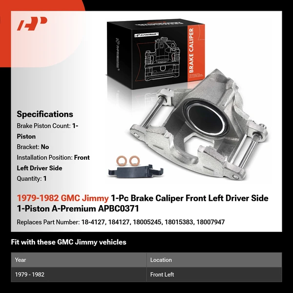 1979-1982 GMC Jimmy 1-Pc Brake Caliper Front Left Driver Side 1-Piston A-Premium APBC0371