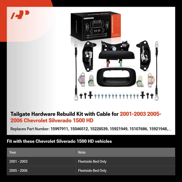 Tailgate Hardware Rebuild Kit with Cable for 2001-2003 2005-2006 Chevrolet Silverado 1500 HD