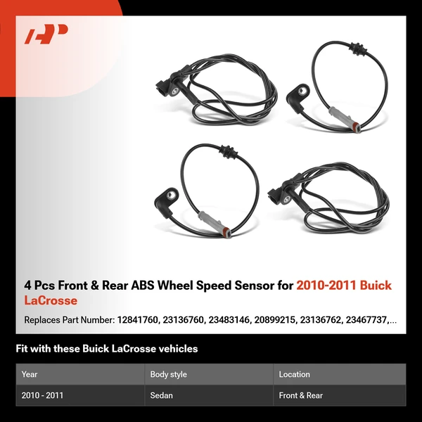 4 Pcs Front & Rear ABS Wheel Speed Sensor for 2010-2011 Buick LaCrosse