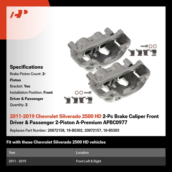 2011-2019 Chevrolet Silverado 2500 HD 2-Pc Brake Caliper Front Driver & Passenger 2-Piston A-Premium APBC0977