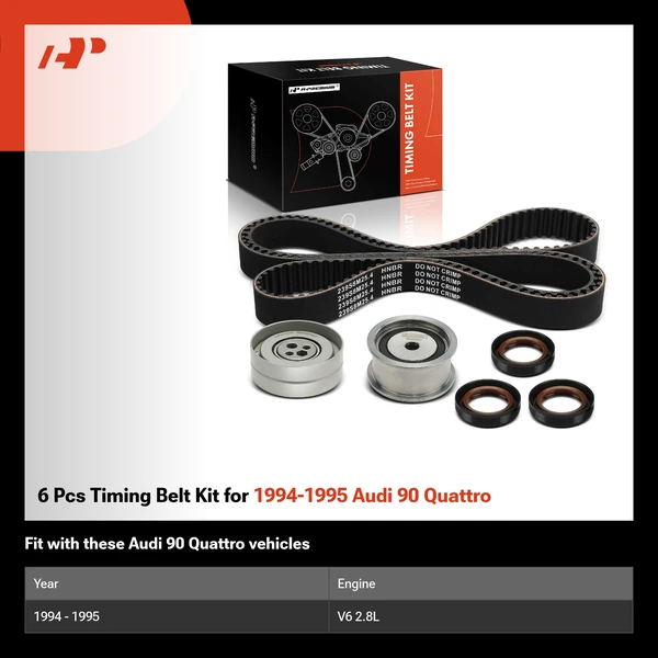 6 Pcs Timing Belt Kit for 1994-1995 Audi 90 Quattro