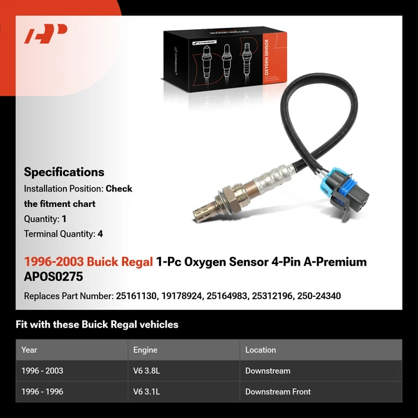 1996-2003 Buick Regal 1-Pc Oxygen Sensor 4-Pin A-Premium APOS0275