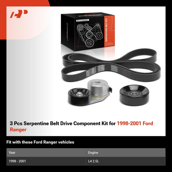3 Pcs Serpentine Belt Drive Component Kit for 1998-2001 Ford Ranger