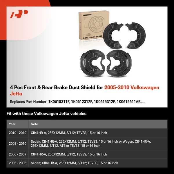 4 Pcs Front & Rear Brake Dust Shield for 2005-2010 Volkswagen Jetta