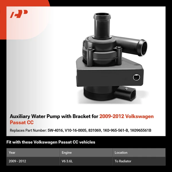 Auxiliary Water Pump with Bracket for 2009-2012 Volkswagen Passat CC
