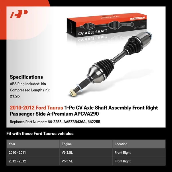 2010-2012 Ford Taurus 1-Pc CV Axle Shaft Assembly Front Right Passenger Side A-Premium APCVA290