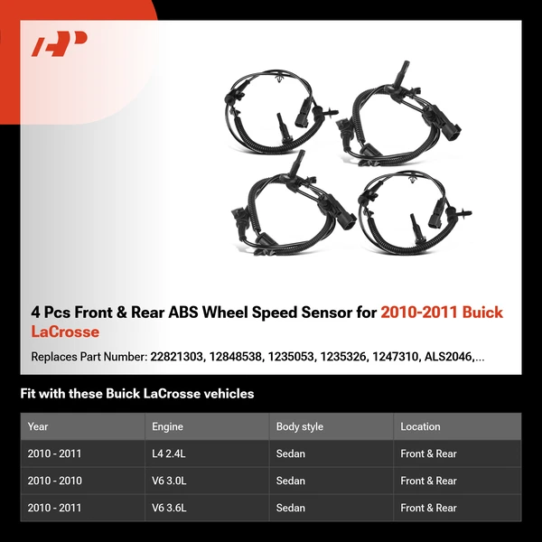 4 Pcs Front & Rear ABS Wheel Speed Sensor for 2010-2011 Buick LaCrosse
