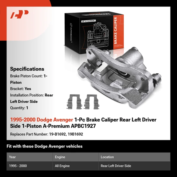 1995-2000 Dodge Avenger 1-Pc Brake Caliper Rear Left Driver Side 1-Piston A-Premium APBC1927