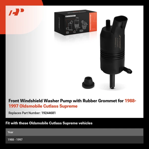 Front Windshield Washer Pump with Rubber Grommet for 1988-1997 Oldsmobile Cutlass Supreme