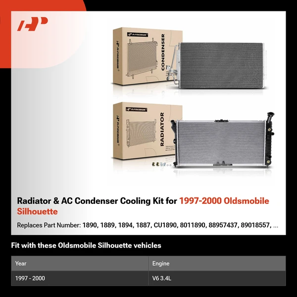 Radiator & AC Condenser Cooling Kit for 1997-2000 Oldsmobile Silhouette