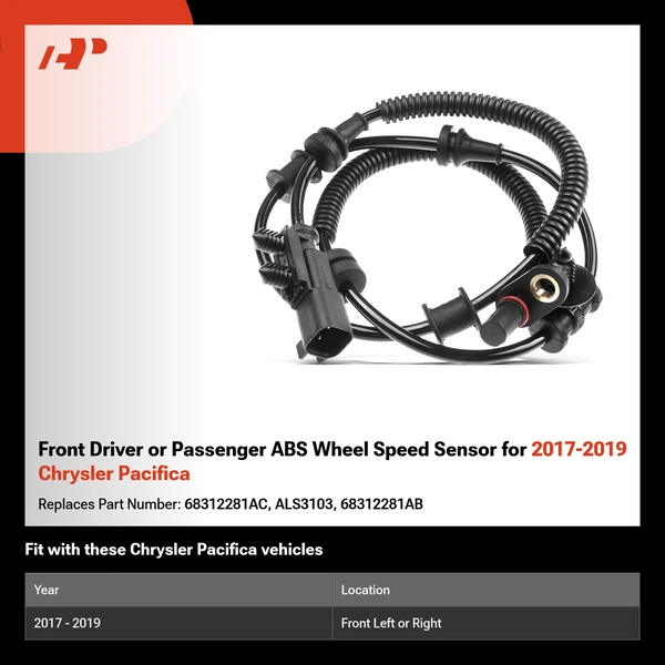 Front Driver or Passenger ABS Wheel Speed Sensor for 2017-2019 Chrysler Pacifica