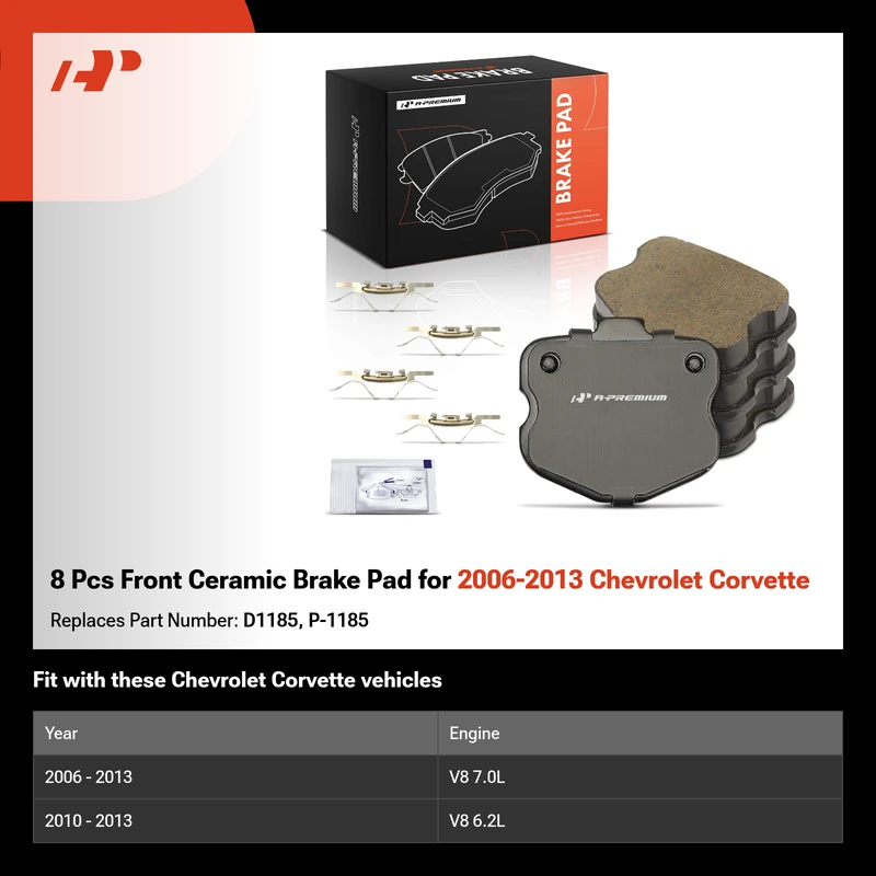 8 Pcs Front Ceramic Brake Pad for 2006-2013 Chevrolet Corvette