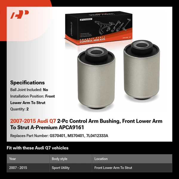 2007-2015 Audi Q7 2-Pc Control Arm Bushing, Front Lower Arm To Strut A-Premium APCA9161