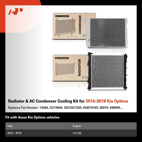 Radiator & AC Condenser Cooling Kit for 2016-2018 Kia Optima