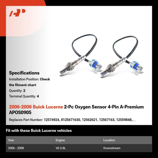 2006-2008 Buick Lucerne 2-Pc Oxygen Sensor 4-Pin A-Premium APOS0905