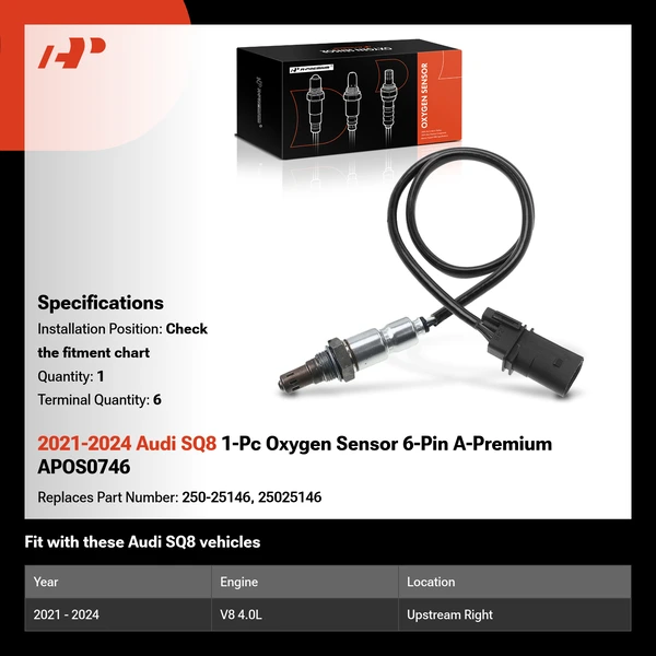 2021-2024 Audi SQ8 1-Pc Oxygen Sensor 6-Pin A-Premium APOS0746