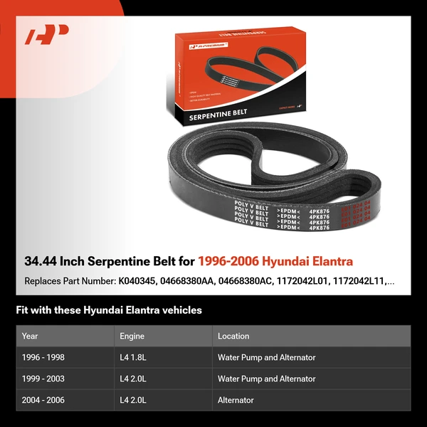 34.44 Inch Serpentine Belt for 1996-2006 Hyundai Elantra