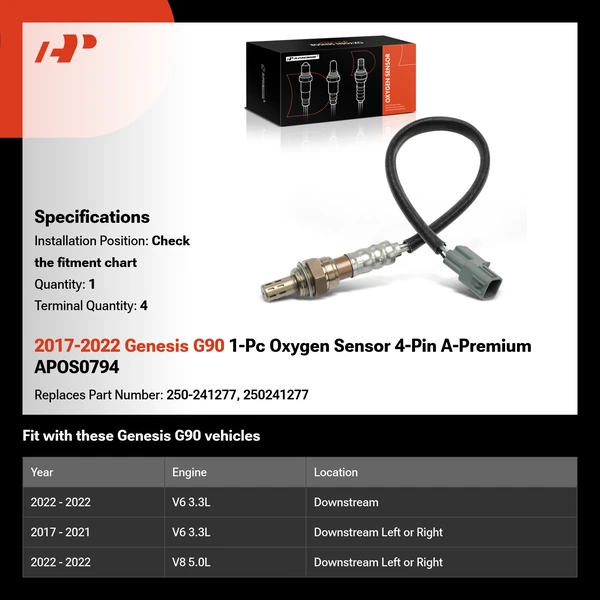 2017-2022 Genesis G90 1-Pc Oxygen Sensor 4-Pin A-Premium APOS0794