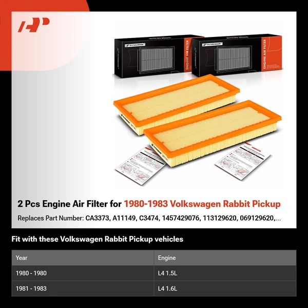 2 Pcs Engine Air Filter for 1980-1983 Volkswagen Rabbit Pickup