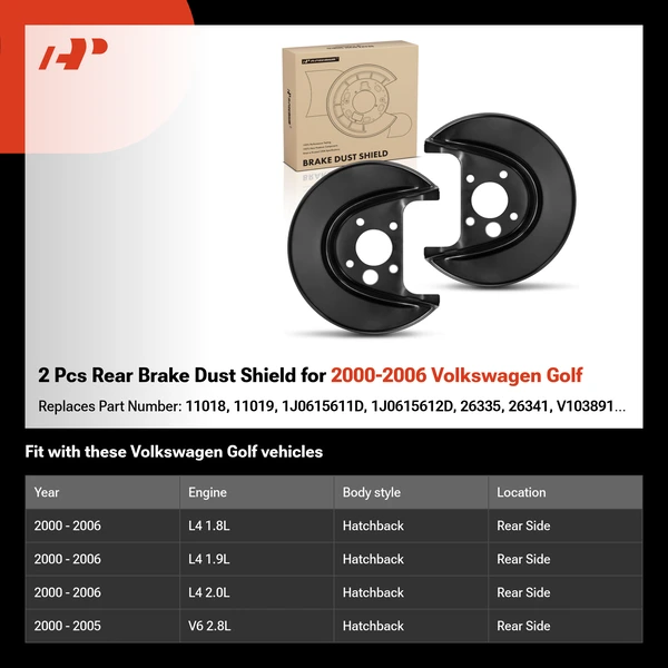 2 Pcs Rear Brake Dust Shield for 2000-2006 Volkswagen Golf