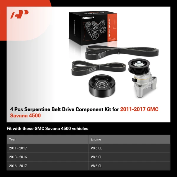 4 Pcs Serpentine Belt Drive Component Kit for 2011-2017 GMC Savana 4500