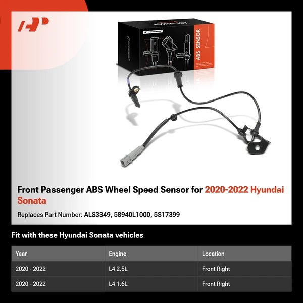 Front Passenger ABS Wheel Speed Sensor for 2020-2022 Hyundai Sonata