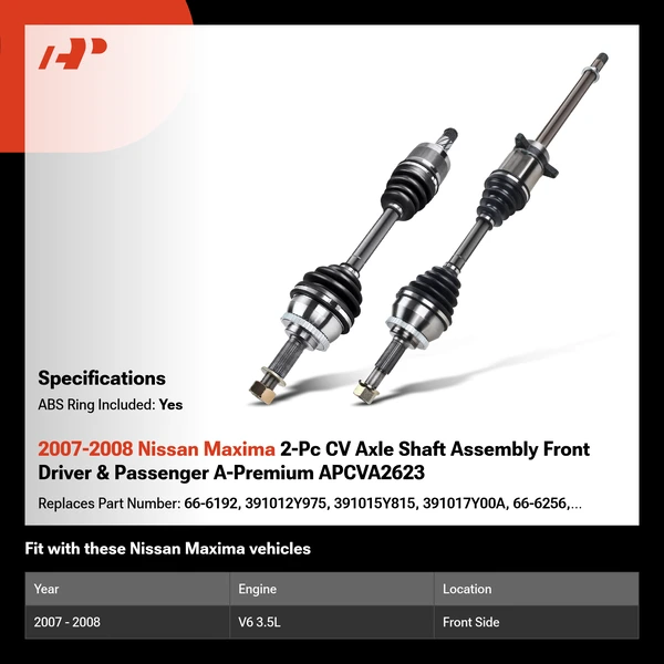 2007-2008 Nissan Maxima 2-Pc CV Axle Shaft Assembly Front Driver & Passenger A-Premium APCVA2623