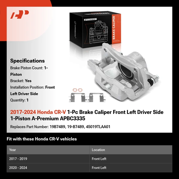 2017-2024 Honda CR-V 1-Pc Brake Caliper Front Left Driver Side 1-Piston A-Premium APBC3335