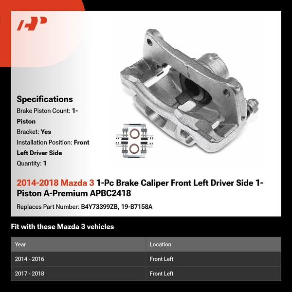 2014-2018 Mazda 3 1-Pc Brake Caliper Front Left Driver Side 1-Piston A-Premium APBC2418